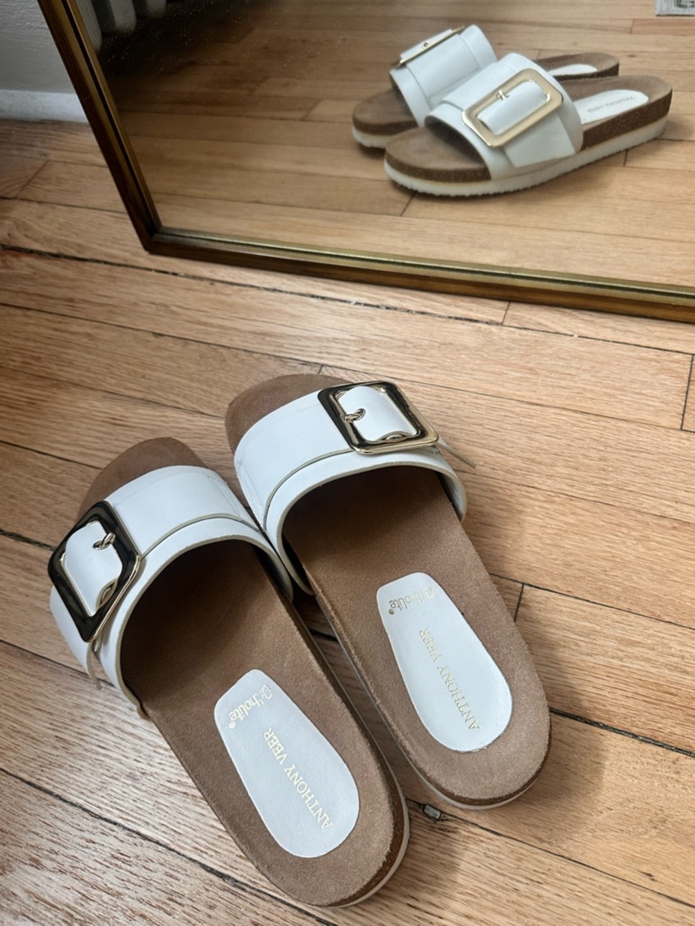 White Buckle Slide Sandals